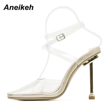Aneikeh de Vară 2021 PVC Doamnelor Pantofi de Moda Petrecere Transparen a Subliniat Toe Slingback Sandalias Glezna-Folie Superficial Polka Dot Roma