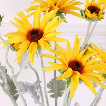 De înaltă calitate 3 capete de Flori Artificiale de Floarea-soarelui Simulare de Floarea Soarelui Gerbera Daisy Living Petrecere de Flori Decor