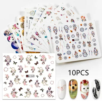 20 de unghii autocolante de desene animate drăguț transfer de unghii, pasta de desene animate pisica Fluture Tatuaj manichiura