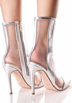 Pantofi pentru femei subliniat de la picior Toc Înalt, Sandale, cizme Glezna Plasă Papuceii de Argint Negru Doamnelor Primavara-Vara Tocuri de Moda