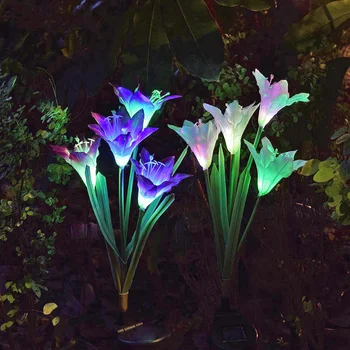 4-Cap Floare de Crin Lumina Solara LED-uri Colorate Gazon Lampă în aer liber Decorative, Flori Artificiale Lumina de Noapte pentru Decor Nunta