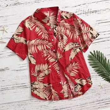Frunze de Imprimare de Moda Camasi Barbati Casual Pentru Barbati Butonul de Plaja Hawaii Stil Maneca Scurta Top Rândul său, în Jos Guler Camasa Кофта 6