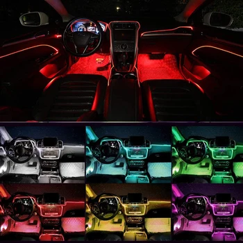 RGB Mașină de Lumina Ambientala LED cu 8M de Decor Interior de Fibre Optice, Benzi de Lumină de Aplicație de Control de 12V Decorative Atmosfera accesorii