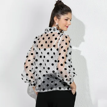 HELIAR Negru cu Buline Bluza Femei Transparente Sexy Mâneci Lungi de Toamnă de Primăvară de Streetwear Organza Alb Bluze Topuri Femeile