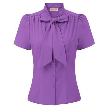Belle Poque Femei Bluza de Vara Elegante, de Culoare Solidă Maneca Scurta Fundita Decorate Tricou Topuri Dulce de Moda Casual, Noua Doamnă