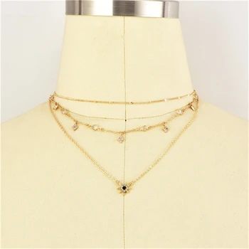 Multistrat Colier Crystal Star Cravată Colier pentru Femei Chocker Coliere & Pandantive Gargantilha Boho Culoare Aurie Gotic -
