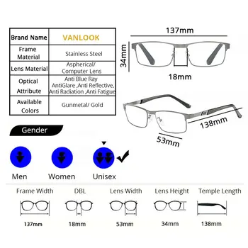 Bărbați Ochelari Anti-Lumina Albastra Metal Jumătate Cadru Presbyopic Ochelari Pentru Calculator Cu Dioptrii Ochelari de vedere Optic 1.5 2.5