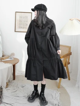 SuperAen 2021 Primăvara și Vara Lady ' s New Mid-lungime Rochie de Moda coreeană Stil Întuneric Vrac Cutat Rochie Camasa Alb-Negru