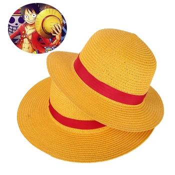 Una Bucata Capac Pălărie De Paie Șir Gât Luffy Plat Pălării Cosplay Desene Animate Japoneze Recuzită Pălărie Copil Red Stripe Beach Hat