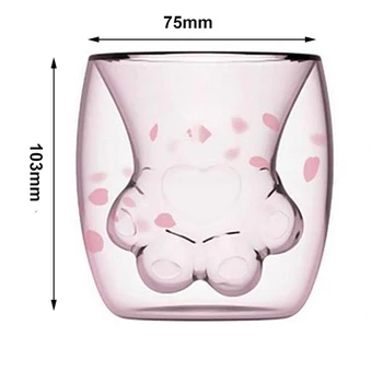 Pisica Cu Gheare Cupa Creative De Sticlă Dublu-Strat De Lapte De Cafea Cana Cherry Blossom Pulbere Transparent Izolație De Sticlă Cana De Apa Drinkware