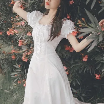 Vara 2021 Rochie Eleganta Femei Albe Franceză Puff Maneca Rochie De Șifon Coreeană Japonia Stil Dulce Rochie De Epocă