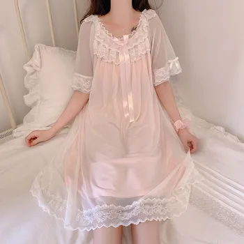 Femeie Halat Cămașă De Noapte Lungă Pijamale De Epocă Elegant Homewear Doamnelor Rochie Lunga, De Lungime Completă De Noapte