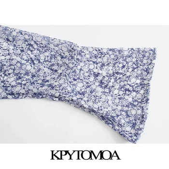 KPYTOMOA Femei 2021 Moda Semi-Sheer Floral Print Bluze Largi Vintage Maneca Lunga Partea de Guri de sex Feminin Tricouri Blusas Topuri Chic