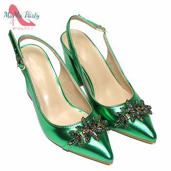 Pantofi Decora cu Stras Sandale de Culoare Verde Pentru Nunta Italian de Înaltă Calitate Femei Pantofi și Geantă Set