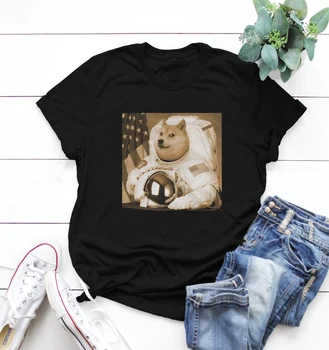 Noul Sosit Dogecoin de Moda pentru Femei T-shirt America Vintage sex Feminin Topuri Astronaut Unisex Topuri Largi Clasice Câine Ladys S-3xl Tee