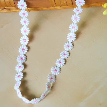 2Yards 1,5 CM Brodate Galben Roz Daisy Ornamente Drăguț Floare Dantelă Garniturile Coase Pe Patch-uri de Nunta Aplici Pentru Rochie de Seara DIY