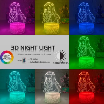 3D lumina de Noapte Kimetsu Nu Yaiba Nezuko Kamado Figura Led Lumina de Noapte pentru Decor Dormitor 16 Culori Lampă de Masă Demon Slayer Cadou