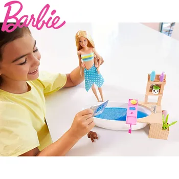 Barbie Blonda Papusa de Wellness, Baie cu Bule Papusa Playset Cu Cada Accesorii pentru Casă de Joacă Jucării pentru Fete Cadou GJN32