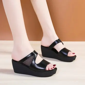 Moda Pantofi de damă din Piele de Brevet Papuci de sex Feminin Sandale Casual Slip-On Traforaj Cut-Out Culori Amestecate