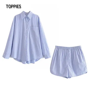 Toppies 2021 Casual Homewear Două Bucata Set de Vara tricouri si pantaloni Scurti Femei de Agrement Set Haine cu Dungi