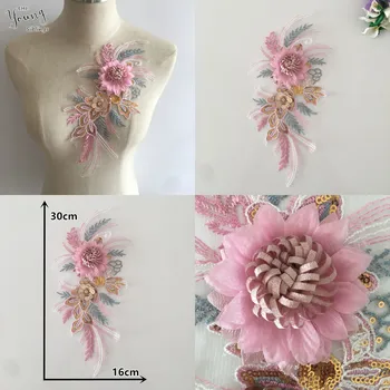 3D tridimensional de broderie flori aplicatiile de dantela tesatura guler decor cu paiete de cusut DIY meșteșug consumabile accesorii