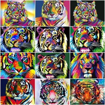 HUACAN Vopsea De Numărul de Tigru Animal de Desen Pe Panza pictate manual Pictura Arta Cadou DIY Imagini De Numărul Leu Kituri de Decor Acasă