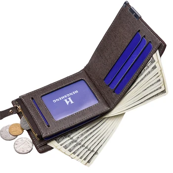 Bărbați de Portofel Multi-Slot pentru card de Card Deschis Bag PU Carouri de Moda Scurt Monedă Pungă de Afaceri Orizontală Pătrat cu Fermoar Portofel