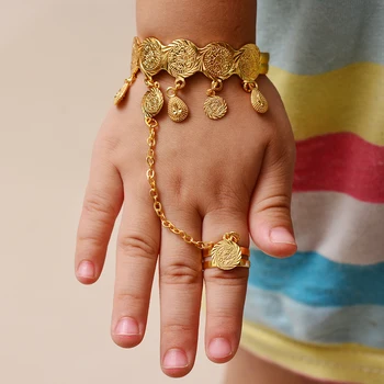 WANDO Copilul Bratara Cu Monede Gratuit Dimensiune Inel de Aur de Culoare Arabe Monedă Brățară pentru Copii pentru Copii Bijuterii din orientul Mijlociu Cadouri