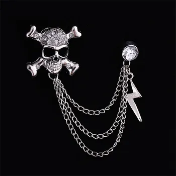 Punk Skull și fulgere Lanț Broșă de Cristal Pentru Femei Barbati Moda Clasic Stras pirat Pin Badge Bijuterii Cadouri Partid