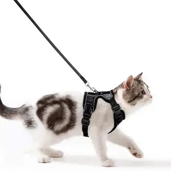 Cat Ham Cu Lesa Set De Mers Pe Jos Dovada De Evacuare Reglabil Vesta Hamuri De Moda Pentru Pisici Alimentare Pentru Animale De Companie Pisica Catel Accesorii