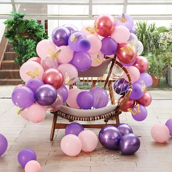 106pcs Pastelate de Roz Și Violet Ghirlanda Baloane Arcada Kit Cu Aur Autocolante Fluture Pentru Copil de Dus Fetele la Petrecerea de Ziua Decor