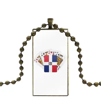 Pentru Nunta Republica Dominicană Pavilion Bijuterii Vintage Bronz Placat Cu Cabochon De Sticlă Cravată Lung Pandantiv Dreptunghi Colier