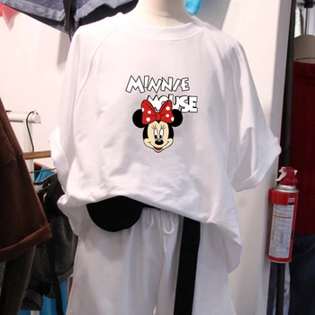 Disney Vara T-shirt Top Set Nou de Desene animate Mickey Minnie Mouse Maneca Scurta+pantaloni scurti Casual Drăguț Imprimare Scurt Pijamale Haine de Acasă