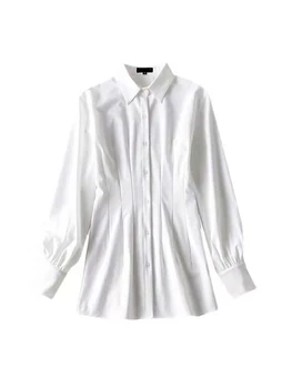 2021 Primăvară Noua Moda Alb Bluza Buton-Up Bluza Elegant All-meci Colecta Talie Femei Tricou Casual Slim cu Maneca Lunga Top