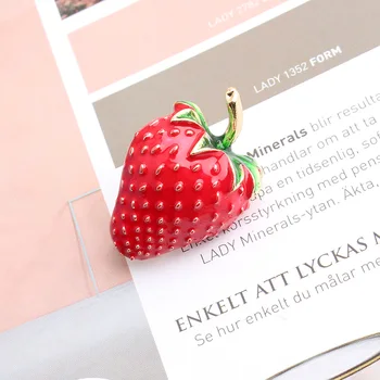 Pomlee Email Rosu Capsuni Broșe Pentru Femei Pin Planta Design Drăguț De Înaltă Calitate Bijuterii De Vară Stil Nunti, Cadouri De Partid