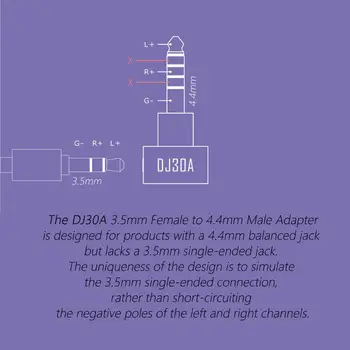 DD ddHiFi DJ30A 3.5 Feminin Adaptor pentru 3.5 mm pentru Căști Cablu de 4.4 de Ieșire, cum ar fi Cayin iFi FiiO Hiby Shanling etc.
