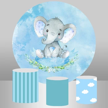 Înmemoria Elefant Dus Copilul Nou-născut Rotund Fundaluri Pentru Fotografie Albastru Băieți 1 Petrecere Medii Plinta Acoperă