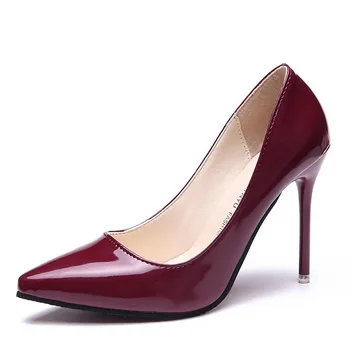 Plus dimensiune 34-40 Fierbinte Pantofi pentru Femei Subliniat Toe Pantofi de Piele de Brevet Rochie Tocuri inalte Pantofi de Nunta Femeie Vin Roșu Roșu