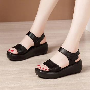 GKTINOO Pene Toc Sandale Femei din Piele Pantofi Platforma de Vară 2021 Noi 6cm Toc Doamnelor sandale Sandale