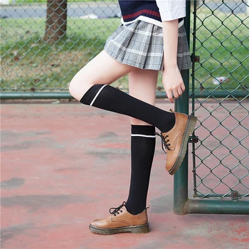 Dungi Lung Solid Ciorapi Femei Subțire De Înaltă Șosete Până La Genunchi Japonia Colegiul Stil Alb Negru Bumbac Stocare Picior Calcetines Medias