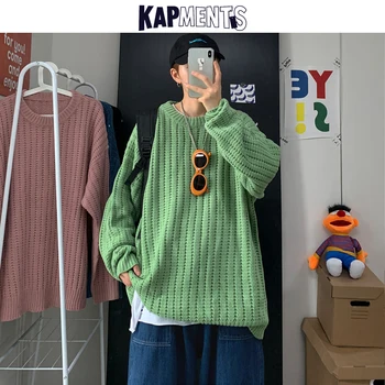 KAPMENTS Mens Japoneză Streetwear Pulovere Pulovere 2020 Bărbați Kpop Harajuku Pulover Tricotate Bărbat Solid Colorat Epocă Pulover