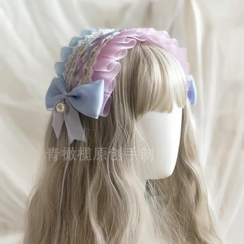Roz Albastru Violet Lolita Banda de Păr Hanasakeru Cherry Ceai Lolita Pălării și Ac de păr Lo Păr Accesorii Originale Ac de păr