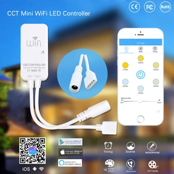 FCOB CCT LED Strip Mini WiFi APP Set Complet RA90 Estompat de Înaltă Densitate, Flexibil COB Led Alb Cald cu Alb DC 24V