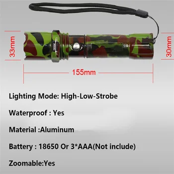Puternic Lanternă Tactică de Camuflaj, Lanterna LED-uri USB Reîncărcabilă Pușcă de Vânătoare Felinar Portabil Zoom Lampă rezistent la apa