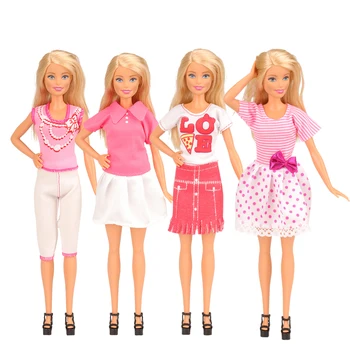 Papusa de moda de Accesorii pentru Tinuta de zi cu Zi 4 Haine / set Rochie Topuri Pantaloni pentru Papusa Barbie Jucarii Copii DIY Cadou de Ziua de nastere pentru Fete