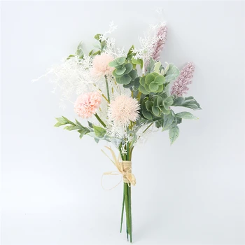 1 Buchet De Flori Artificiale De Înaltă Calitate De Mătase De Papadie Plastic Eucalipt Hibrid Buchet De Nunta Decor Acasă De Flori False