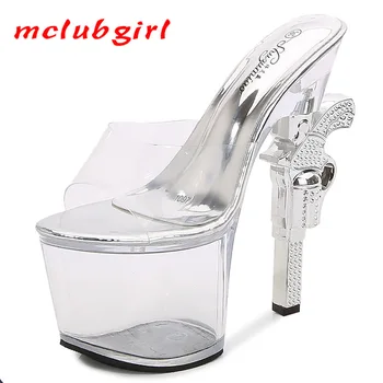 MCLUBGIRL 34-43 Speciale în Formă de 18cm Inaltime Cristal Pană Papuci de Vara pentru Femei Impermeabila Platforma Fund Gros LFD