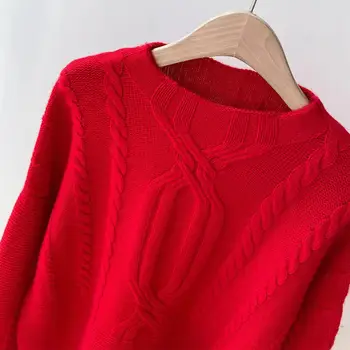 2021 Primavara-Vara Pentru Femei Tricotate O-Gât Pulover De Cașmir Mâneci Lungi Jumper Moda Slim Femme Elasticitatea Rosu / Alb Pulovere