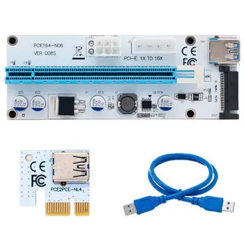 60CM VER008S PCI-E 1X la 16X PCIE Extender Riser Card + 4Pin 6pini de Alimentare SATA Interface + LED pentru BTC Miner Minier