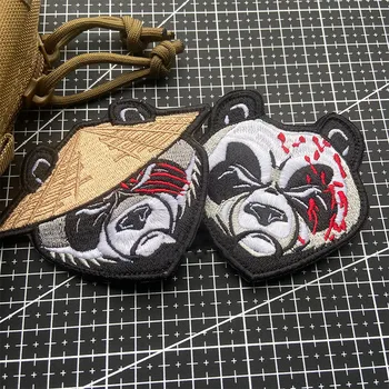 Pălărie de paie Panda Tactice Patch-uri Full-brodate Kung Fu Pălărie Panda Banderola Patch Militar în aer liber Velcro Patch-uri Pânză Autocolant